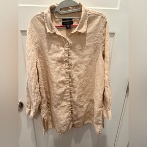 Tahari 100% Linen Button Front Tunic Shirt Beige Neutral Women’s Plus 1X